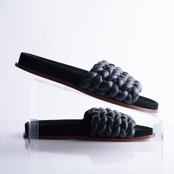 Chloe Womens Black Kacey Flats Braided Slide Sandals Shoe Leather US 8 EU 38 - Picture 7 of 9